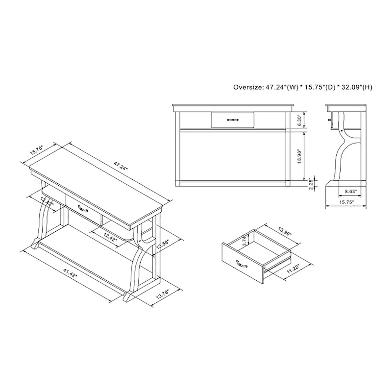 DH BASIC Farmhouse Black Oak 47-inch 3-Open Shelf Console Table by Denhour
