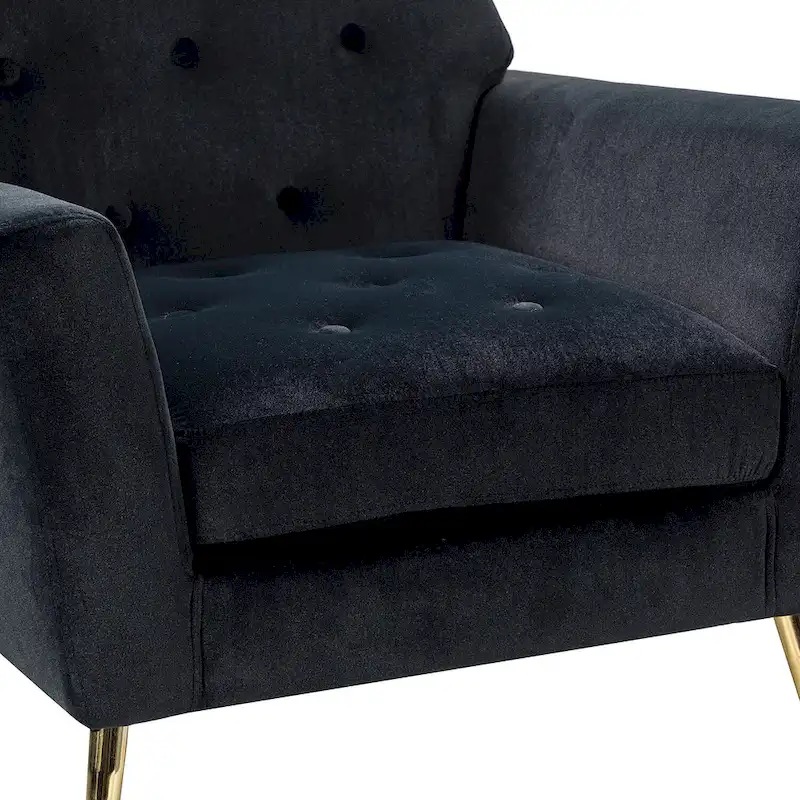 Velvet Tufted Accent Armchair with Gold Metal Legs – 250lbs Capacity