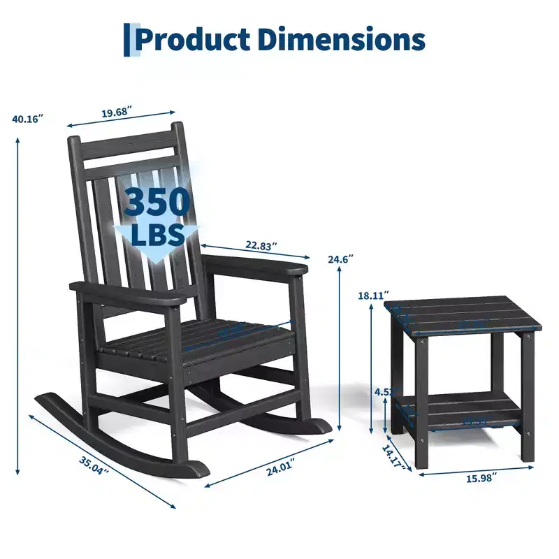 HDPE Rocking Chairs, All-Weather High Back Outdoor Rockers, Poly Lumber Patio Furniture for Porch & Garden, White