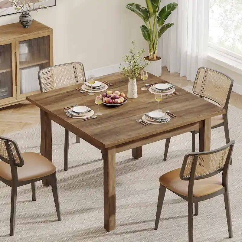 Country Rustic Square Dining Table with Solid Wood Legs - 39.4D x 39.4W x 30H