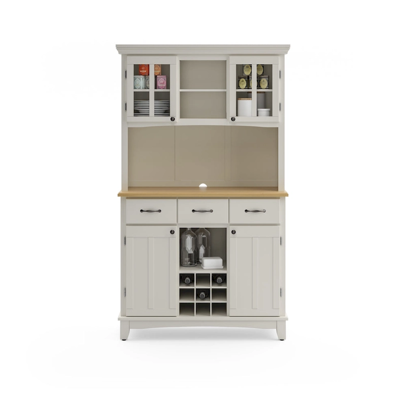 Homestyles Buffet of Buffets Off-White Server with Hutch & Wood Top