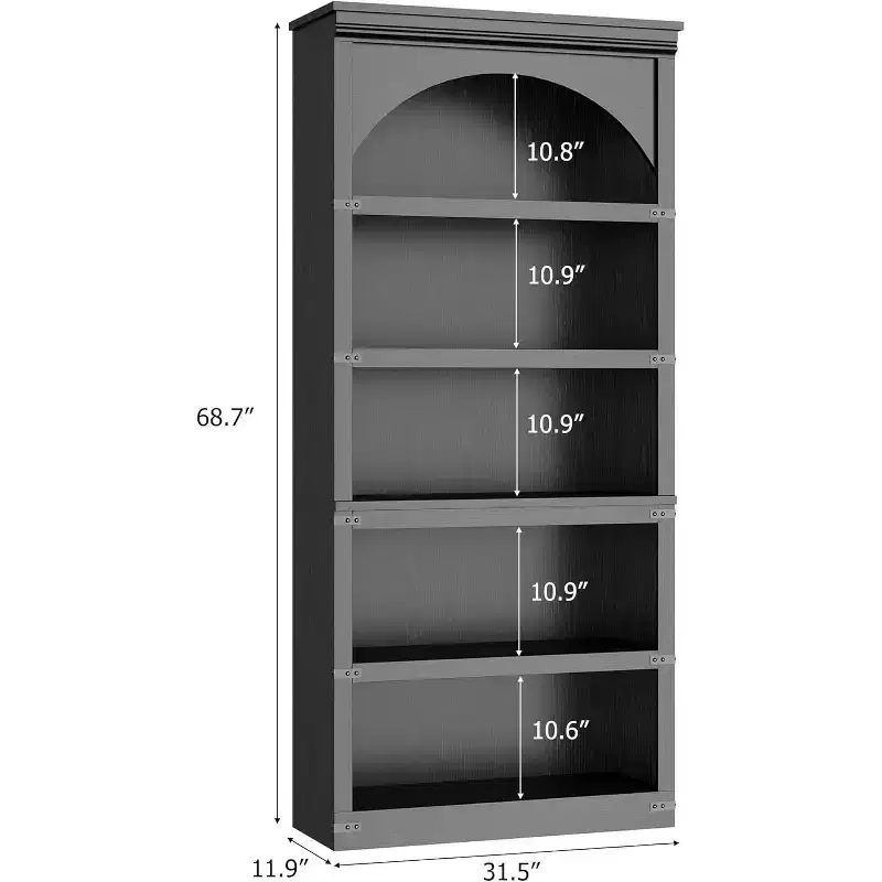 COZONY 69 Farmhouse Arched Bookshelf, 5-Tier Wooden Bookcase with Arch Design, 5 Shelfs for Living Room & Office