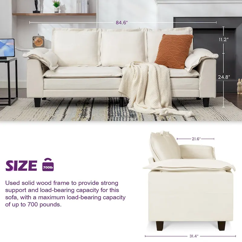 Tufted Upholstered 3 Seater Sofa Modern Chenille Couches