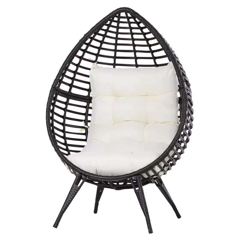 Outsunny Patio Wicker Lounge Chair with Soft Cushion, Outdoor/Indoor PE Rattan Egg Teardrop Cuddle Chair with Height Adjustable Knob for Garden