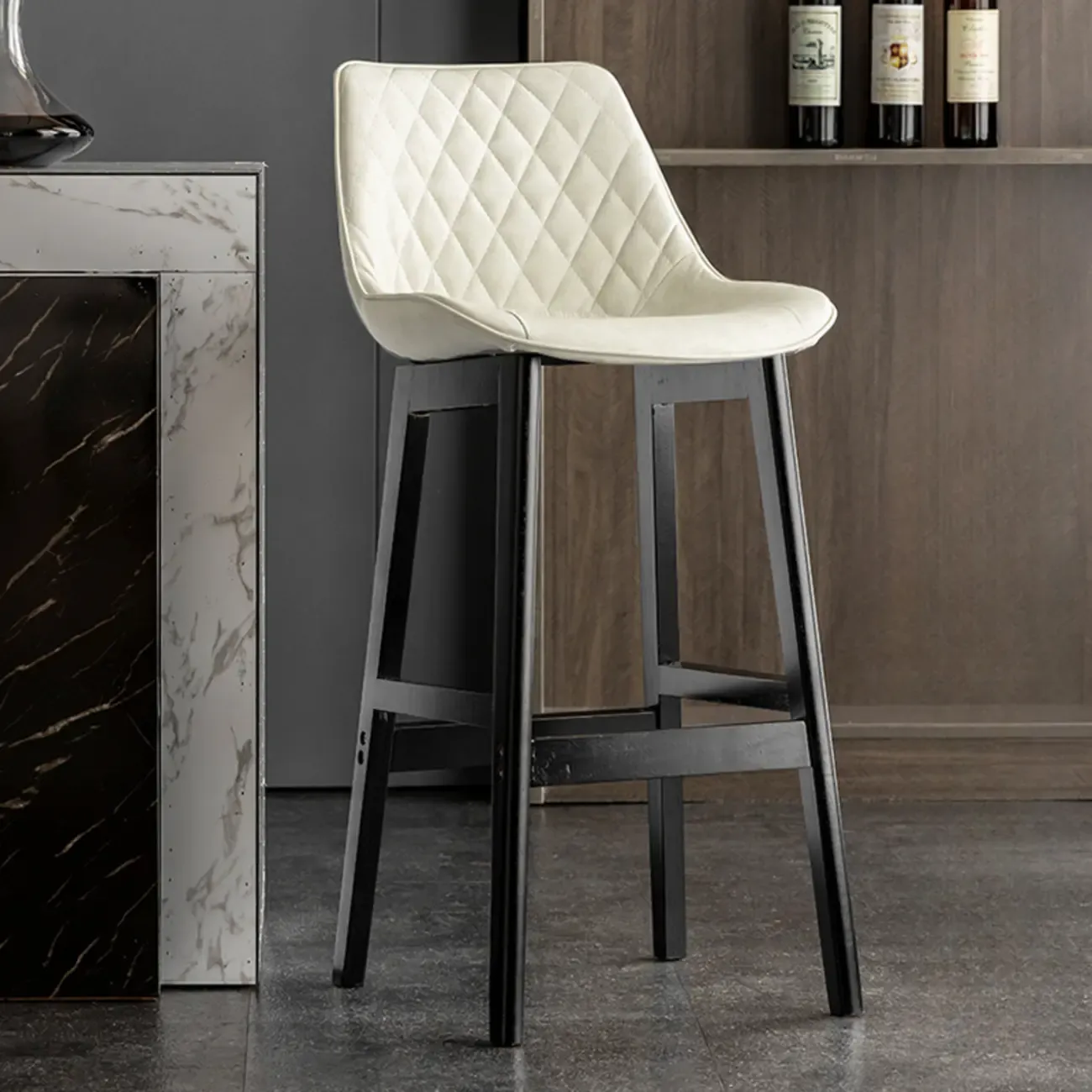 Mid-Century Modern Faux Leather Bar Stools with Wood Legs