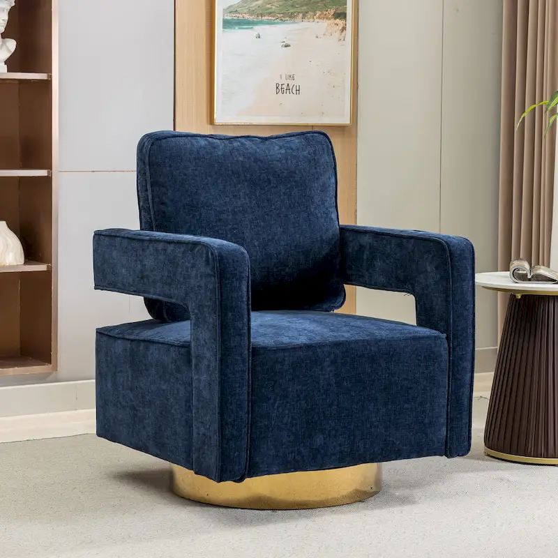 Modern Upholstered Swivel Open-Back Barrel Chair With Pillow
