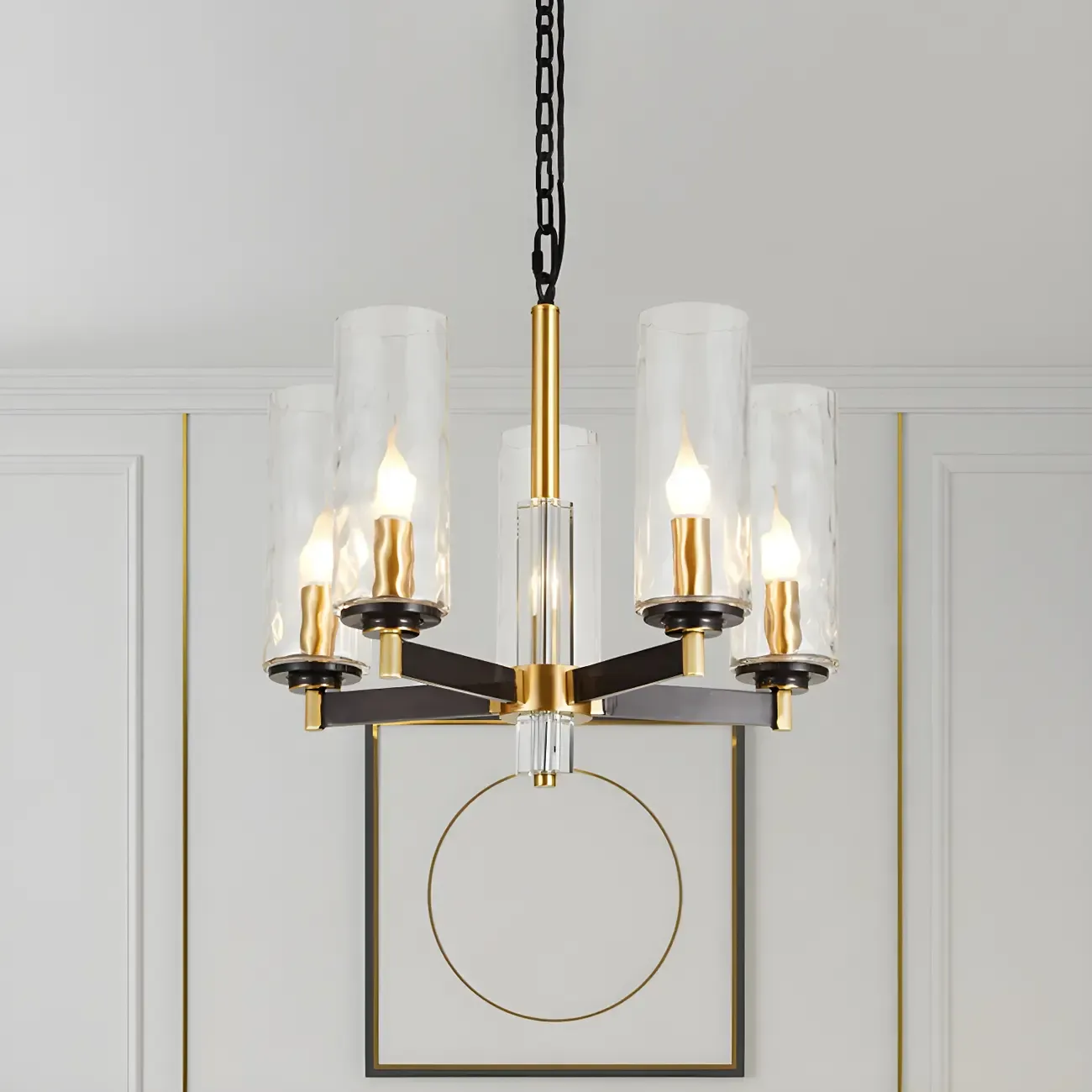 Modern Stylish Black-Gold Cylinder Glass Chandelier