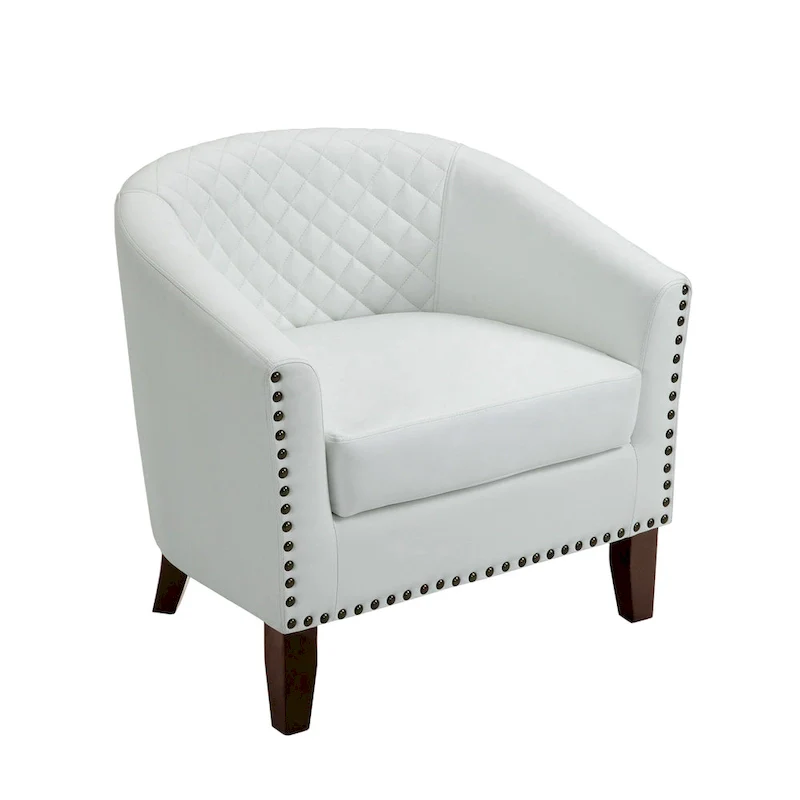 Modern Faux Leather Barrel Accent Chair with Wood Legs