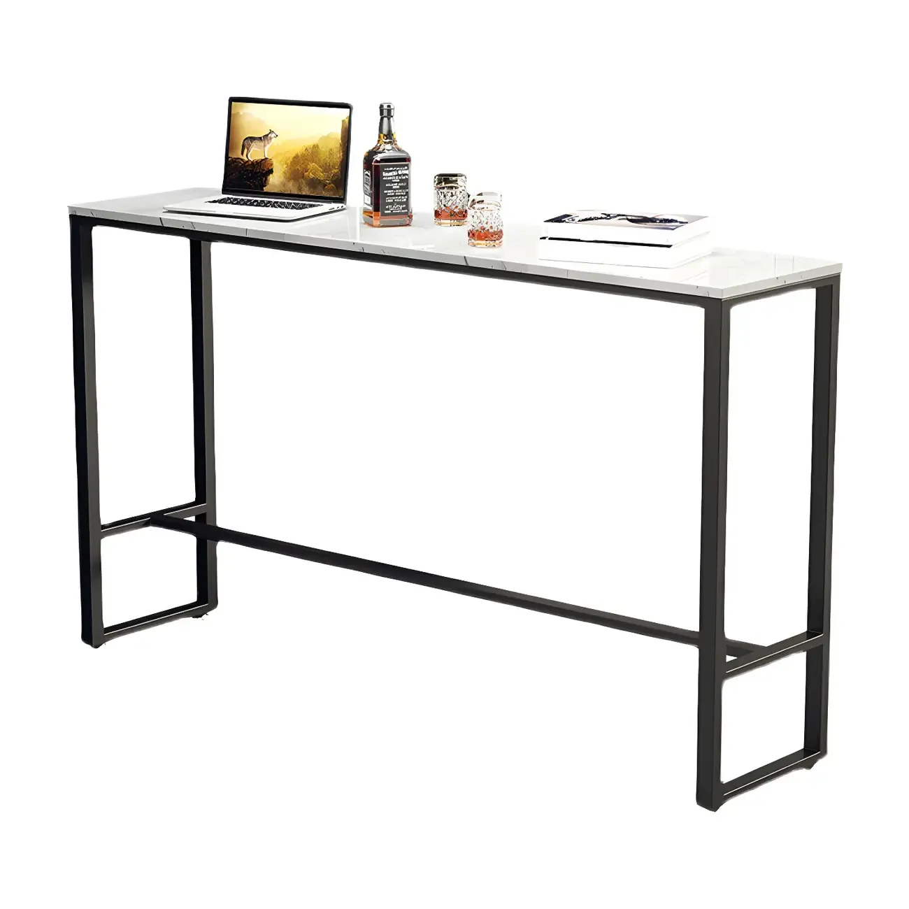 Modern Marble Counter Height Table with Trestle Design