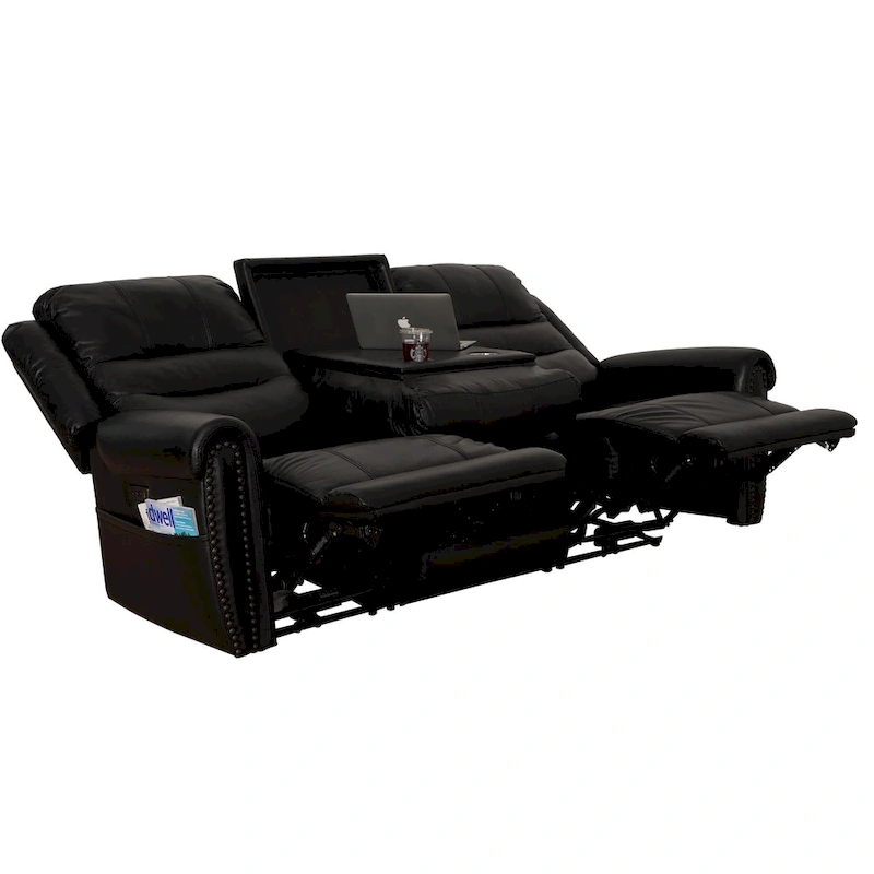 Genuine Leather Black Power Recliner Sofa, Loveseat, Recliner With Adjustable Headrest and Extendable Footrest