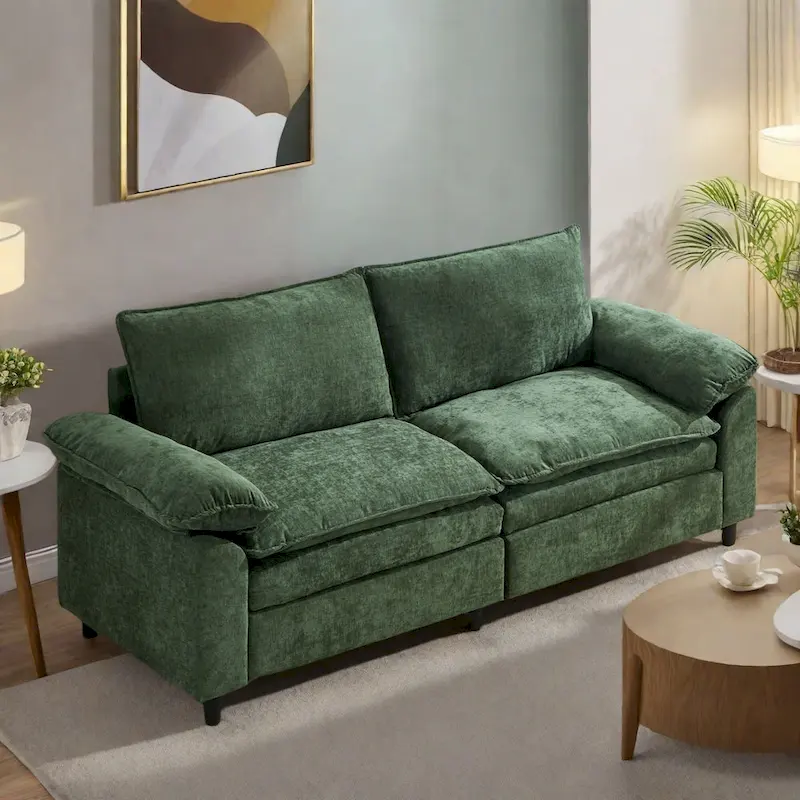 80.31  Linen 2-Seat Sofa with Hidden Compartment and Soft Armrests - Sturdy Rubberwood Legs