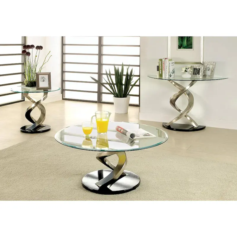 Satin Plated Half-Moon Glass Top Sofa Table
