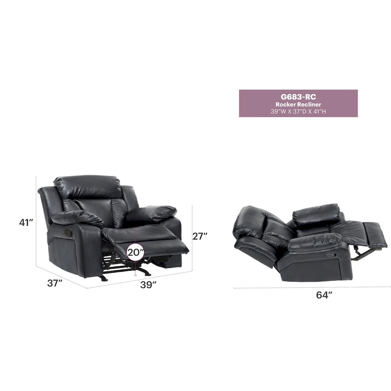 Daria Faux Leather Upholstery Reclining Chair - 38L x 37W x 41H