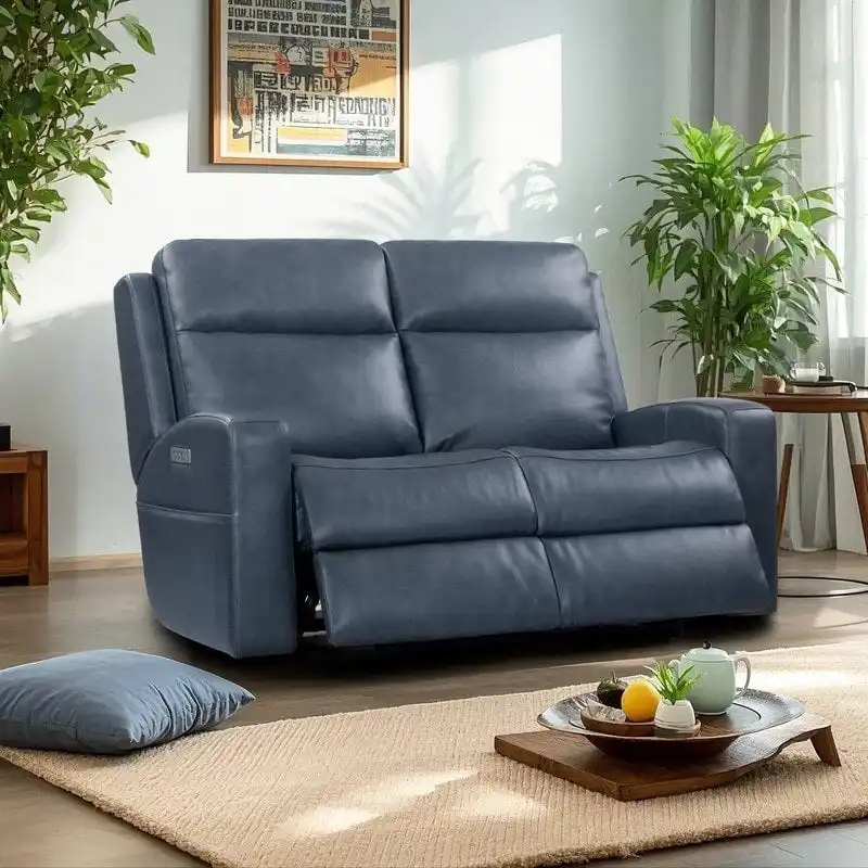 Genuine Leather Electric Recliner Loveseat Power Reclining Loveseat with Storage, USB Charge Port for Living Room