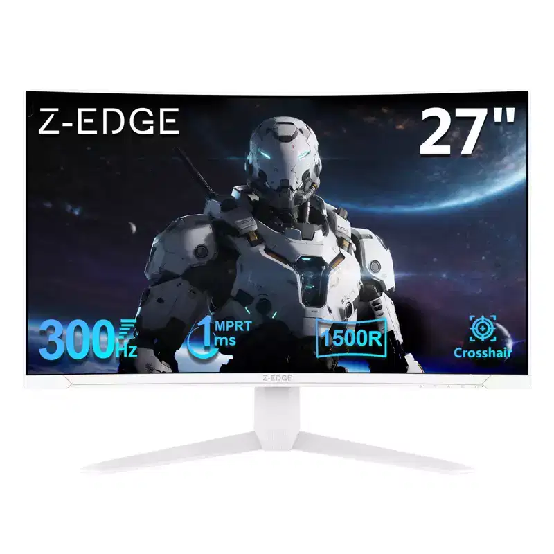 Z-EDGE UG27S White Monitor, 27 Curved Gaming Monitor 300Hz Monitor, 1ms 16:9 FHD 1080P Frameless Curved Monitor, Eye Care, 2DP, 2HDMI