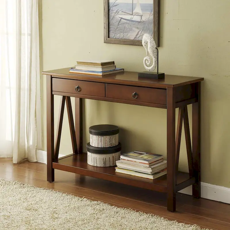 Antique Tobacco Finish Console Table, Rustic Wood, Entryway & Living Room