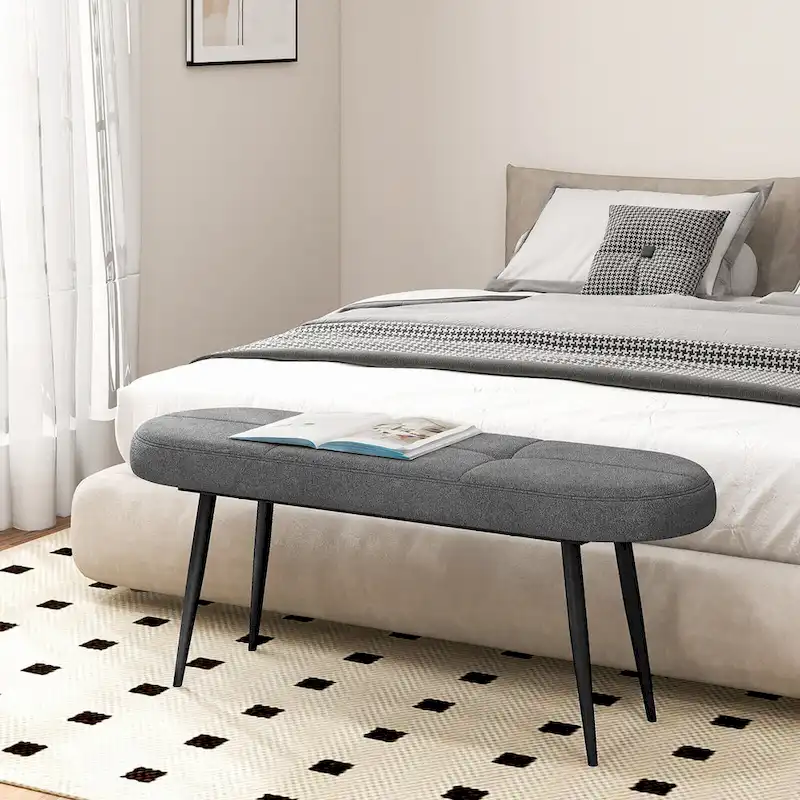 Gymax 47 Upholstered Entryway Bench w/ Padded Seat & Heavy-duty