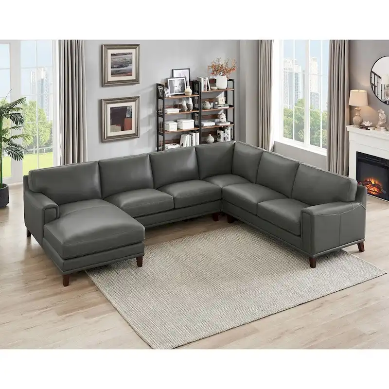 Hydeline Hayward Top Grain Leather Sectional Sofa with Chaise