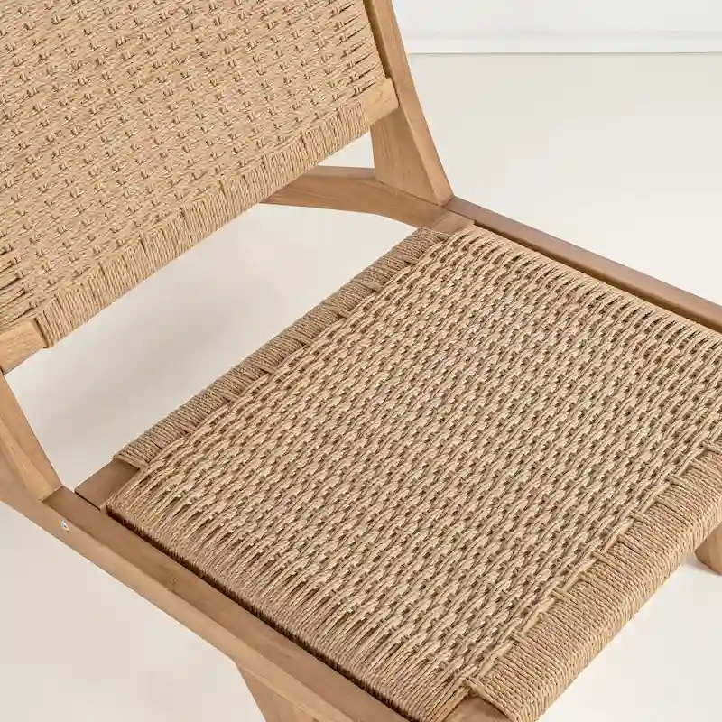 Mid-Century Modern Woven Seagrass Wood Armless Lounge Chair