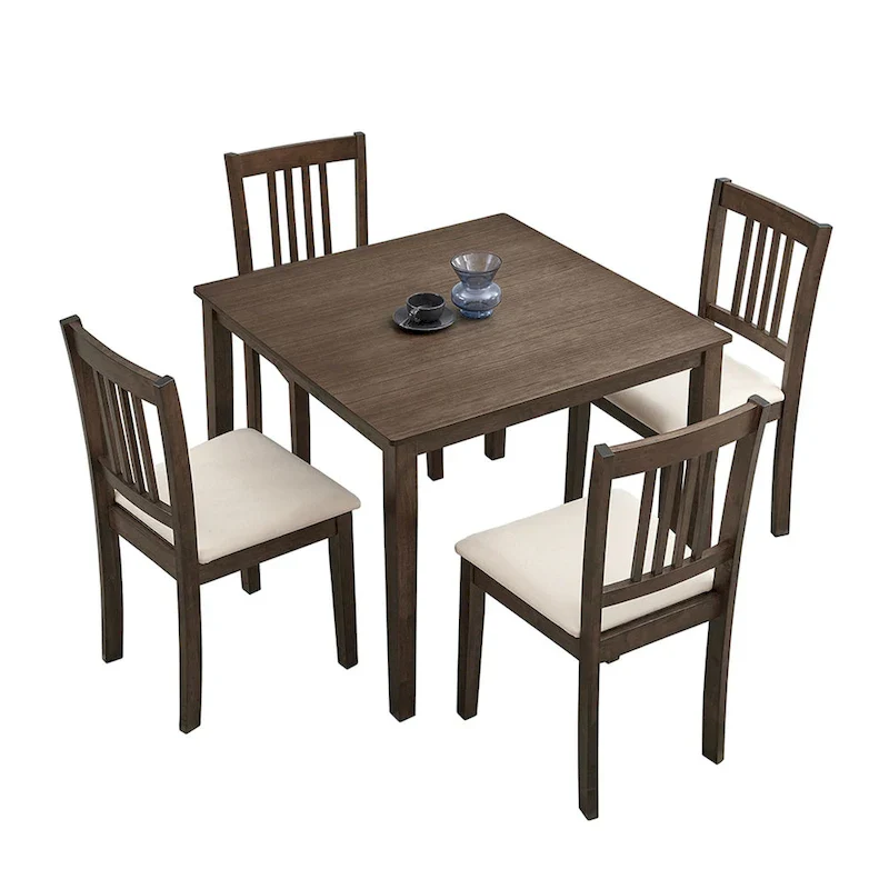 Modern 5-Piece Dining Set with Square Table & 4 Slat Back Upholstered Chairs
