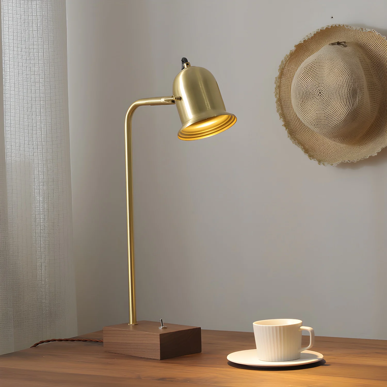 Retro Brown Gold Glass Wood Base Arched Table Lamp