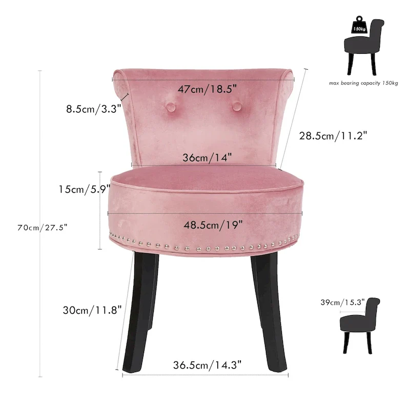 27.5 Tall Solid Wood Vanity Stool Chair - 27.5 H X 19 W X 11.8 D