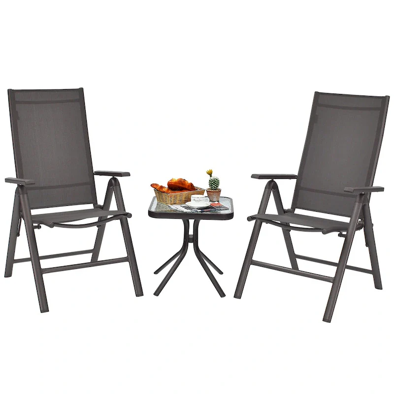 Costway 2PCS Patio Folding Dining Chairs Aluminium Adjustable Back - See details