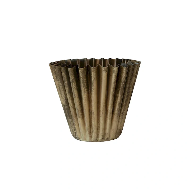 Fluted Metal Vase with Distressed Finish