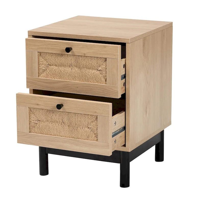 Light Brown and Black 2-Drawer End Table