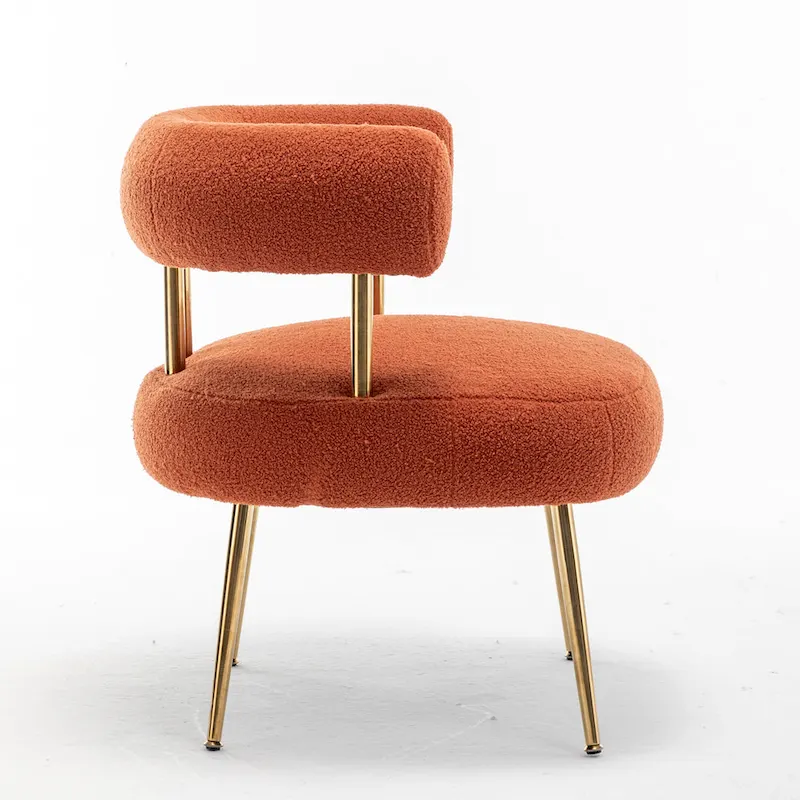 Modern Glam Upholstered Comfy Open-Back Accent Vanity Chair with Golden Legs