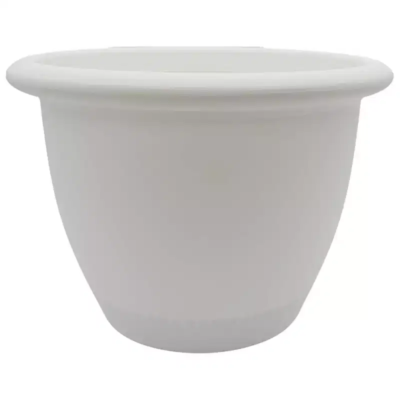 The HC Companies Sevilla Round Self-Watering Pot, Plastic Classic Planter with Internal Disk for Indoor and Outdoor Plants, 14 Inch, White