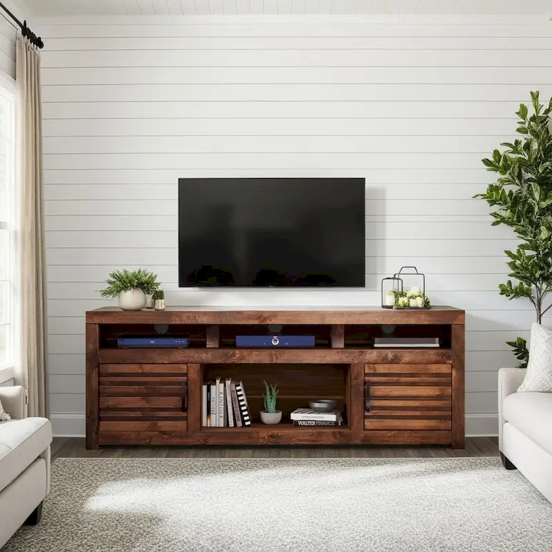 Bridgevine Home Sausalito 72 inch TV Stand Console for TVs up to 85 inches, No Assembly Required, Whiskey Finish