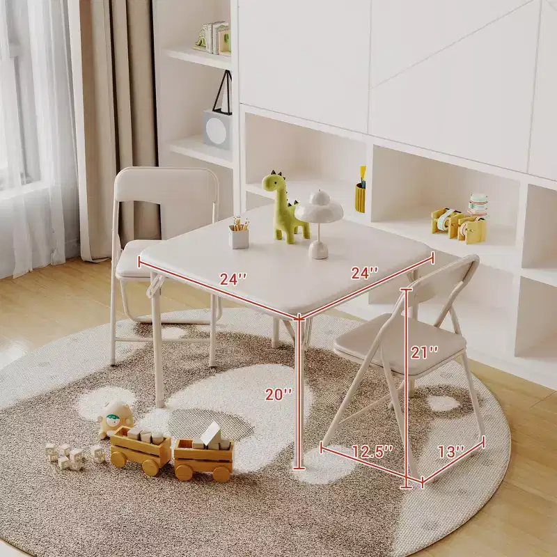 Boys and Girls Folding Table and Chair Set of 3, Featuring a Portable Table and Chairs with Ssoft Pu Cushions. No Assembly is Required