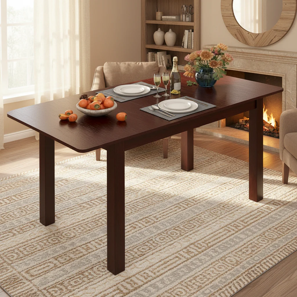 Extendable Dining Table Folding Rubber Wood Table for 4 People - Cherry Color