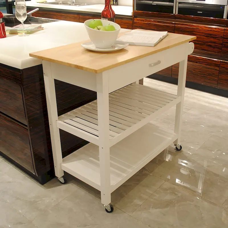 Kitchen Island Cart with Solid Wood Top and Locking Wheels