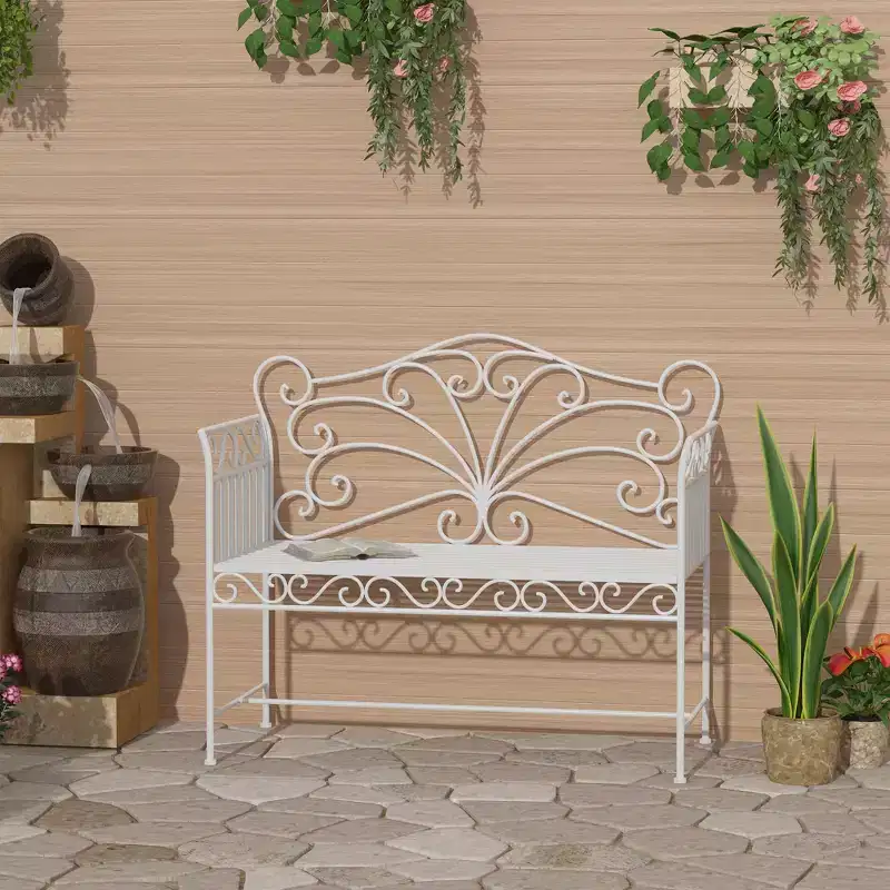 43 Garden Bench, Outdoor Patio Bench with Armrests, Metal Porch Bench for Backyard, Poolside, Lawn