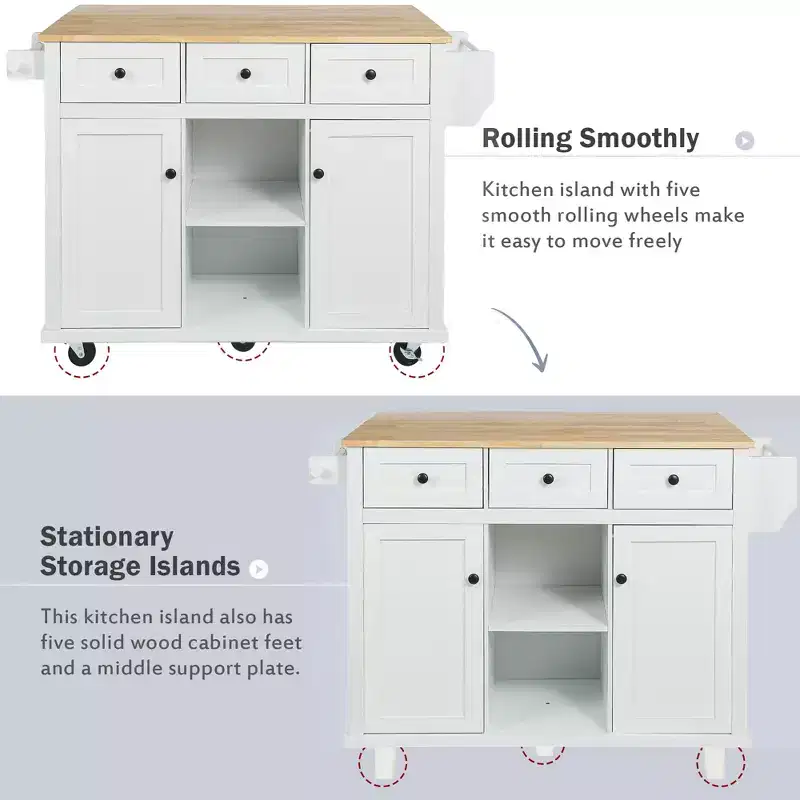 Whisen Modern Kitchen Island with Spice Rack and Towel Holder