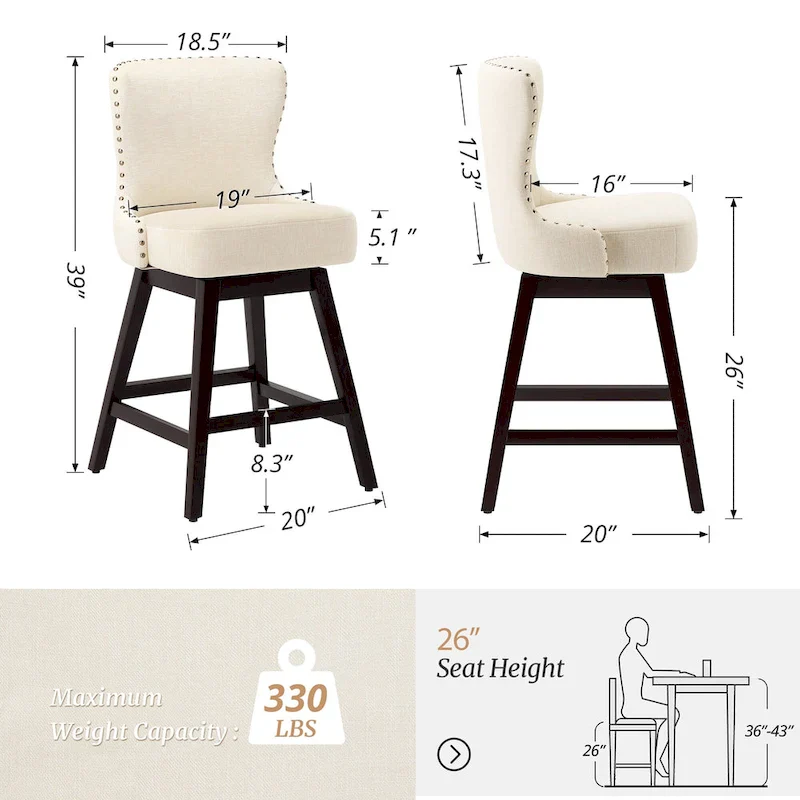 26 in. Faux Leather Swivel Bar Stool - Mid-Century Modern