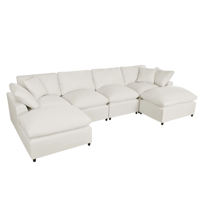 134.40 Modern U-Shaped 6 Seater Sectional Sofa with 2 Large Chaises, Removable Ottomans and Soft Cushions