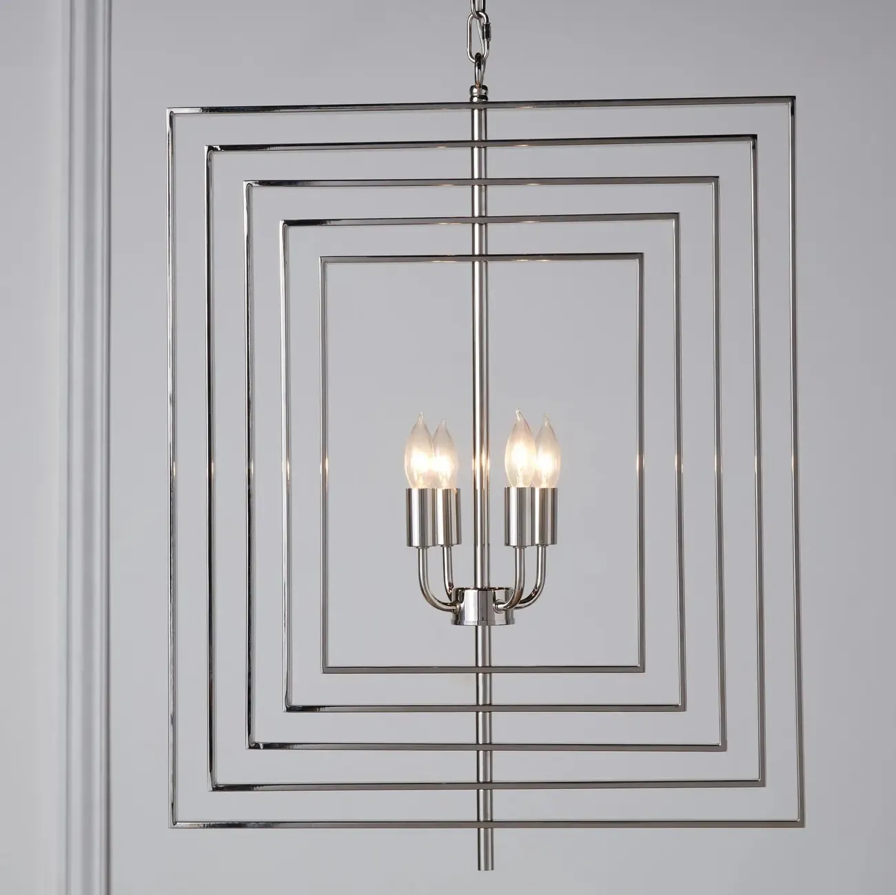 Modern Silver Rectangular Metal Cage Chandelier
