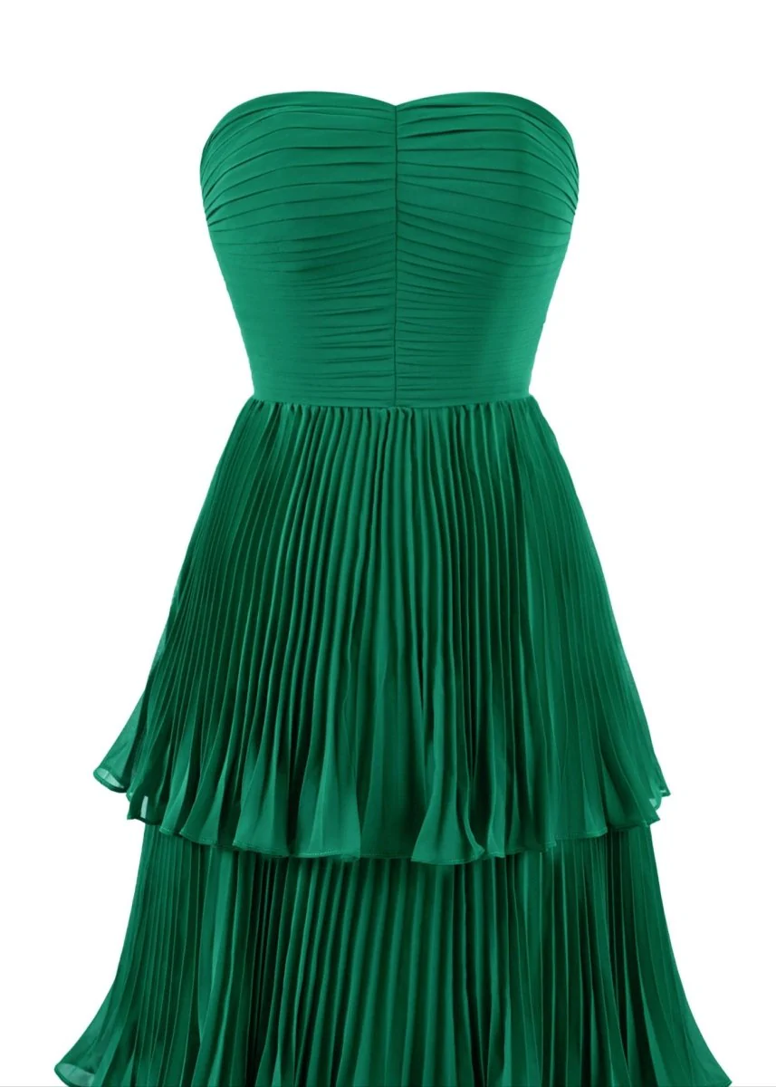 Strapless Emerald Green Ruffle Multi-Layer Long Prom Dress
