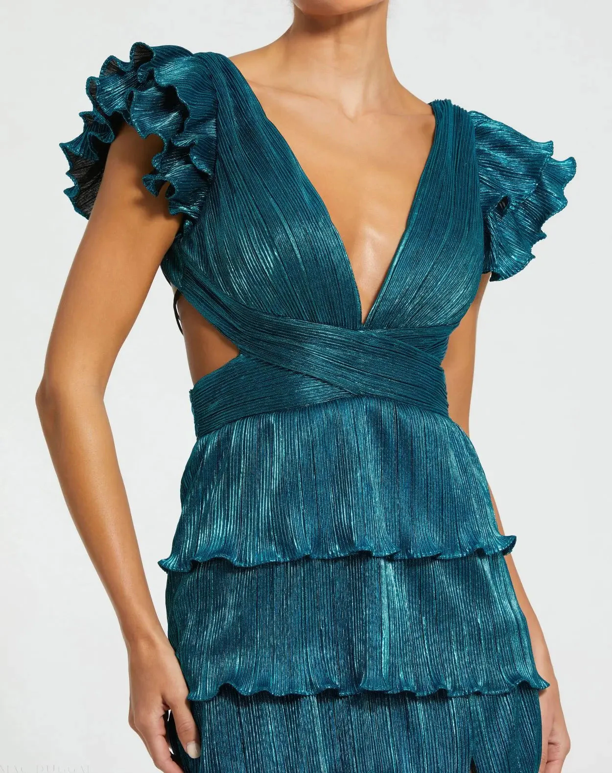 Blue Ruffle Tiered Criss Cross Lace Up Gown