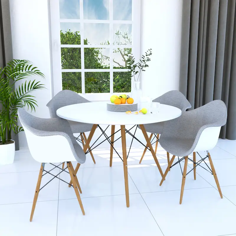 Dover 47   Modern Round Dining Table for 4 - Mid-Century Classic Table with Glass/Wood Tabletop for Home Living Room and Kitchen