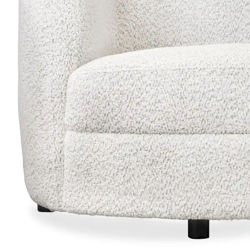 Ophelia Modern Curved Arms Boucle Accent Chair with Kidney Style Seat and Round Wooden Legs