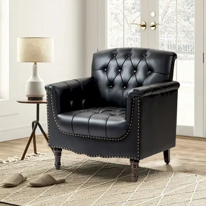 PU Leather Tufted Accent Chair with Nailhead Trim Armchair