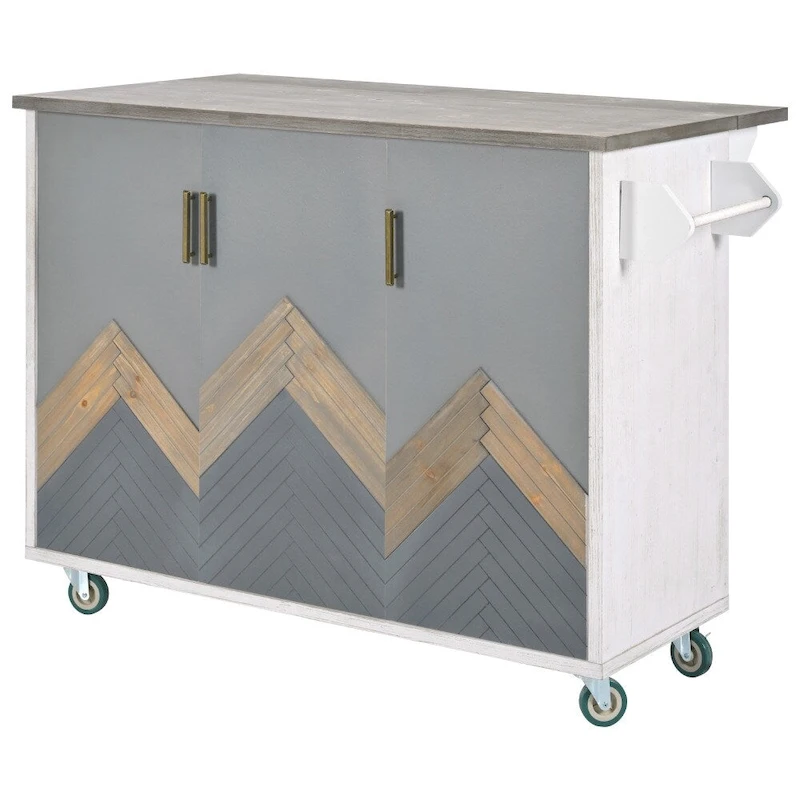 Retro MDF Kitchen Island on Wheels with Drop Leaf and Towel Rack