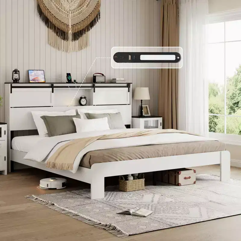 GDFStudio Mamba Modern Metal Bed Frame with Charging Station