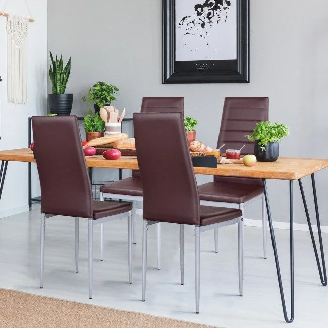 PVC Elegant Design Leather Dining Chairs with Solid Metal Legs - 16.0 x 20.0 x 38.5 (W x D x H)