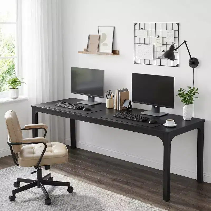 MAYEERTY 78.7 Extra Long Industrial Double Workstation Desk, 2-Person Home Office Desk with Heavy-Duty Metal Frame, 200lbs Capacity MDF Tabletop