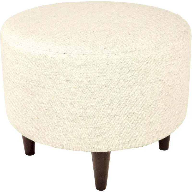 Ivory / Charcoal Round Ottoman, Traditional Style, Single Seat